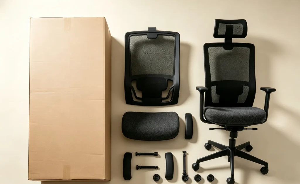 Illustrative AeroFlex Pro chair components and packaging concept